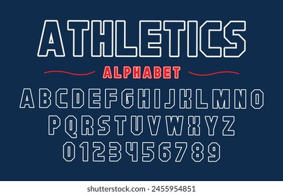 Vector de tipo de letra editable. Fuente deportiva de atletismo en estilo americano para logos y camisetas de fútbol, béisbol o baloncesto.	