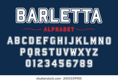 Editable typeface vector. Barletta sport font in american style for football, baseball or basketball logos and t-shirt.	