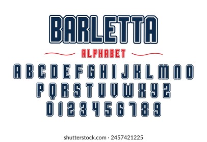 Vector de tipo de letra editable. Fuente deportiva Barletta en estilo americano para logos y camisetas de fútbol, béisbol o baloncesto.	