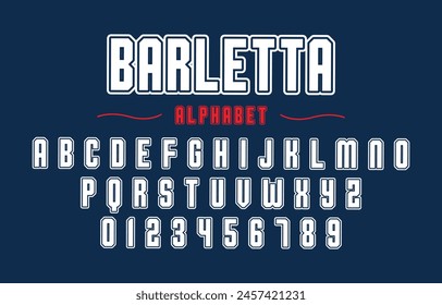 Editable typeface vector. Barletta sport font in american style for football, baseball or basketball logos and t-shirt.	