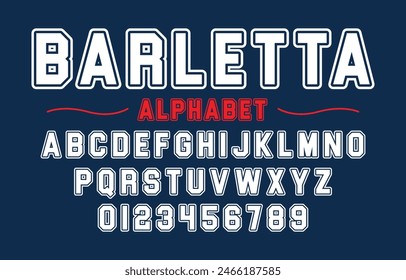 Vector de tipo de letra editable. Fuente deportiva Barletta en estilo americano para logos y camisetas de fútbol, béisbol o baloncesto.	