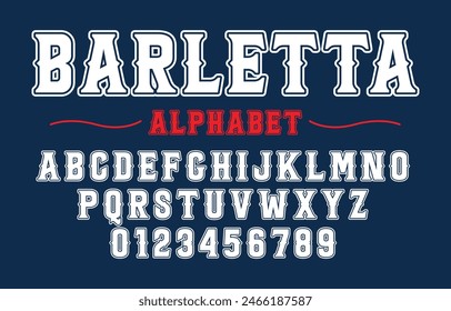 Vector de tipo de letra editable. Fuente deportiva Barletta en estilo americano para logos y camisetas de fútbol, béisbol o baloncesto.	