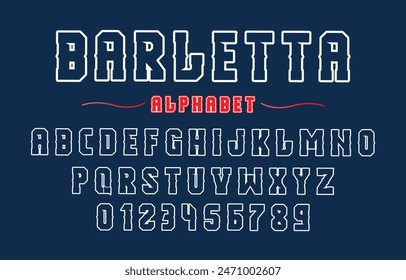 Editable typeface vector. Barletta sport font in american style for football, baseball or basketball logos and t-shirt.	
