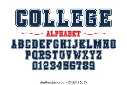 Bearbeitbarer Schriftvektor. College-Sport-Schriftart im amerikanischen Stil für Fußball, Baseball- oder Basketballlogos und T-Shirt.