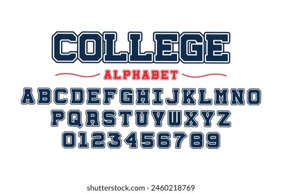 Editable typeface vector. College  sport font in american style for football, baseball or basketball logos and t-shirt.	