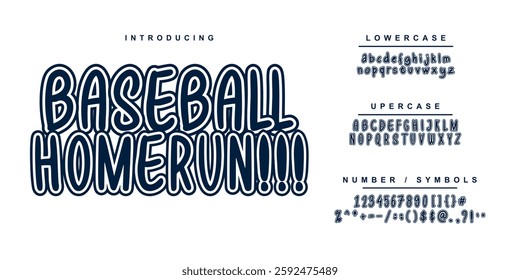 Editable typeface vector.  Font "BASEBALL HOMERUN!!!" School sport font in funny style for football, baseball or basketball logos and t-shirt.