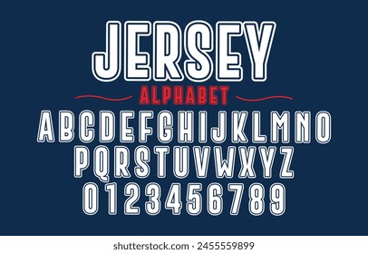 Editable typeface vector. Jersey sport font in american style for football, baseball or basketball logos and t-shirt.	