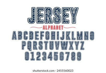 Editable typeface vector. Jersey sport font in american style for football, baseball or basketball logos and t-shirt.	