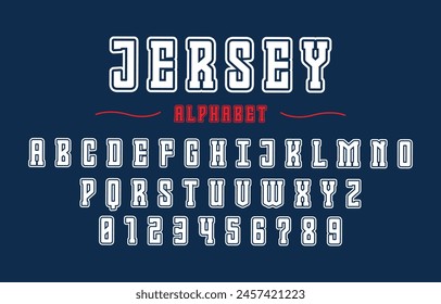 Editable typeface vector. Jersey sport font in american style for football, baseball or basketball logos and t-shirt.	