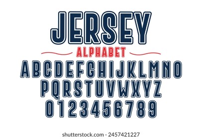 Editable typeface vector. Jersey sport font in american style for football, baseball or basketball logos and t-shirt.	