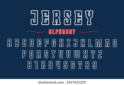 Editable typeface vector. Jersey sport font in american style for football, baseball or basketball logos and t-shirt.	
