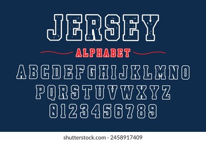 Editable typeface vector. Jersey sport font in american style for football, baseball or basketball logos and t-shirt.	