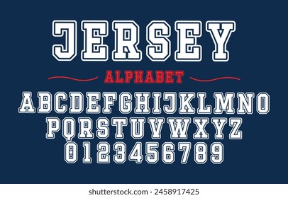 Vector de tipo de letra editable. Jersey sport font en estilo americano para logos y camisetas de fútbol, béisbol o baloncesto.	