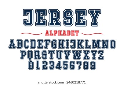 Editable typeface vector. Jersey sport font in american style for football, baseball or basketball logos and t-shirt.	