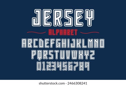 Vector de tipo de letra editable. Jersey sport font en estilo americano para logos y camisetas de fútbol, béisbol o baloncesto.	
