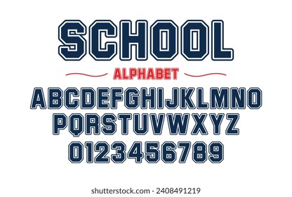 Editable typeface vector. School sport font in american style for football, baseball or basketball logos and t-shirt.