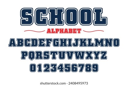Vector de tipo de letra editable. Tipo de letra del deporte escolar al estilo americano para los logos de fútbol, béisbol o baloncesto y camisetas.