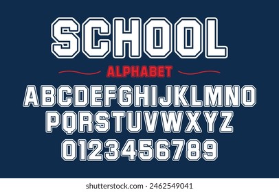 Editable typeface vector. School sport font in american style for football, baseball or basketball logos and t-shirt.	