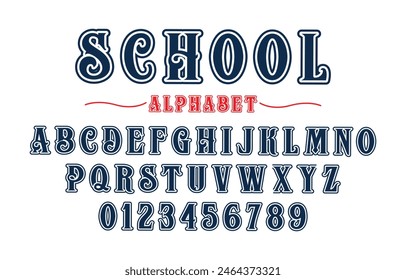 Editable typeface vector. School sport font in american style for football, baseball or basketball logos and t-shirt.	
