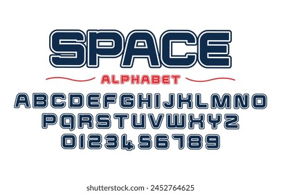 Vector de tipo de letra editable. Tipo de letra Space sport en estilo americano para logos y camisetas de fútbol, béisbol o baloncesto.