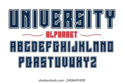 Vector de tipo de letra editable. Fuente deportiva universitaria al estilo americano para logos de fútbol, béisbol o baloncesto y camisetas.