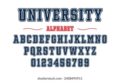 Vector de tipo de letra editable. Fuente deportiva universitaria al estilo americano para logos de fútbol, béisbol o baloncesto y camisetas.