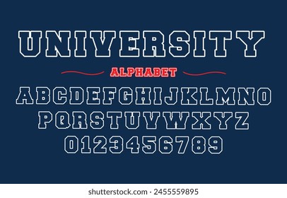 Editierbare Vektorgrafik. University Sport Schriftart im amerikanischen Stil für Fußball, Baseball oder Basketball Logos und T-Shirt.	