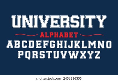 Editable typeface vector. University sport font in american style for football, baseball or basketball logos and t-shirt.	