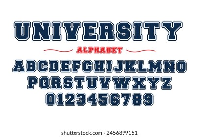 Editable typeface vector. University sport font in american style for football, baseball or basketball logos and t-shirt.	