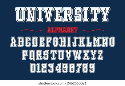 Editable typeface vector. University sport font in american style for football, baseball or basketball logos and t-shirt.	