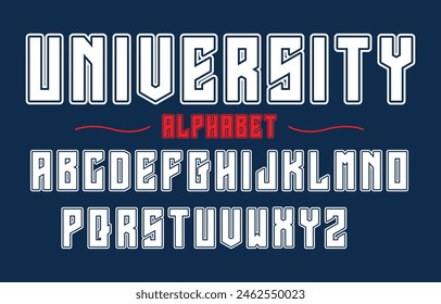 Editable typeface vector. University sport font in american style for football, baseball or basketball logos and t-shirt.	