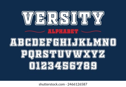 Editable typeface vector. Versity sport font in american style for football, baseball or basketball logos and t-shirt.	