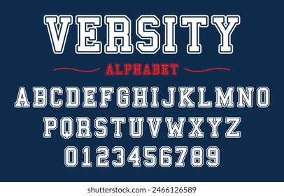 Editable typeface vector. Versity sport font in american style for football, baseball or basketball logos and t-shirt.	