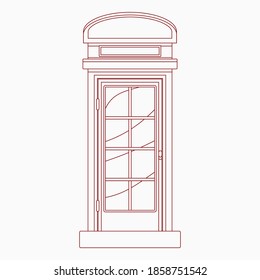 Editable Typical Traditional English Telephone Booth in Outline Style Vector Illustration for England Culture Tradition and History Related Design