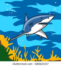 editable underwater shark background in blue