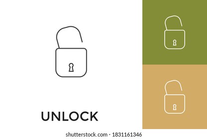 Editable Unlock Thin Line Icon with Title. Useful For Mobile Application, Website, Software and Print Media.