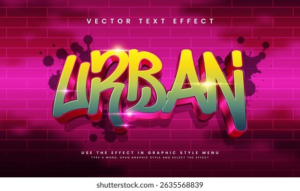 Editable urban graffiti text effect,  vibrant colors, brick wall background.  Perfect for design projects.