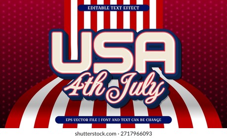 Editable USA 4th July text effect with patriotic background for Independence Day celebrations