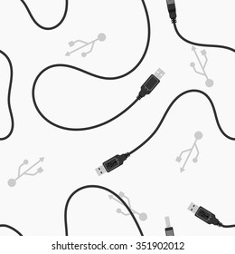 Editable USB Cable Vector Illustration Seamless Pattern