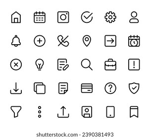 Editable user interface icon set Web apps interface, home, calendar, setting, user, add, search, upload and more