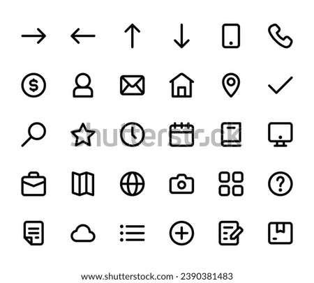 Editable user interface icon set Web apps interface, arrow, telephone, phone, count, user, email and more