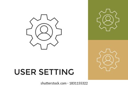 Editable User Setting Thin Line Icon with Title. Useful For Mobile Application, Website, Software and Print Media.