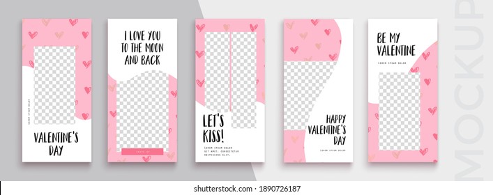 Editable Valentines Day Instagram stories vector template for social media