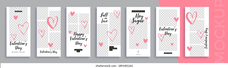 Editable Valentines Day Instagram stories vector template for social media. Instagram Stories