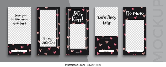 Editable Valentines Day Instagram stories vector template for social media