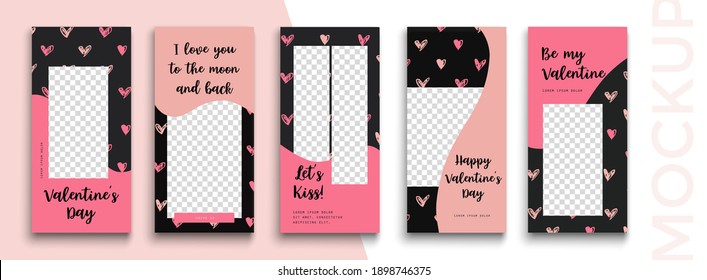 Editable Valentines Day Instagram stories vector template for social media