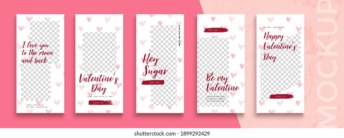 Editable Valentines Day Instagram stories vector template for social media