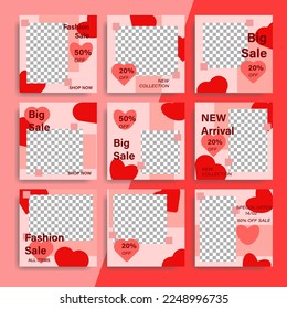 Editable Valentinstag Post, für soziale Netzwerke mit Rabatten und Promotion. Das Konzept des Geschäfts im sozialen Netzwerk für den Tag der Liebe.
