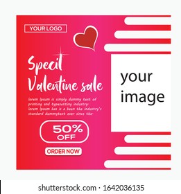 Editable Valentine's Day Post Template Social Media Banners for Digital Marketing. Promotion Brand Fashion. Food. Stories. Square. Streaming. Vector Illustration