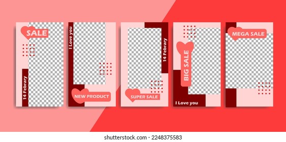 Editable Valentine's Day Story Sale Web Banners Social Media Collection. The concept of romance and love in social networking.